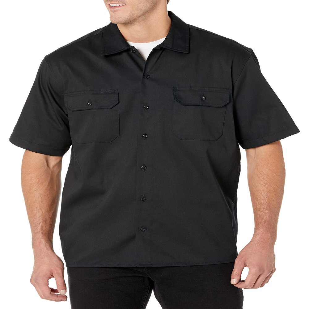 Amazon Essentials Black Button Up Shirt for Men, Short-Sleeve, Stain and Wrinkle-Resistant, Small