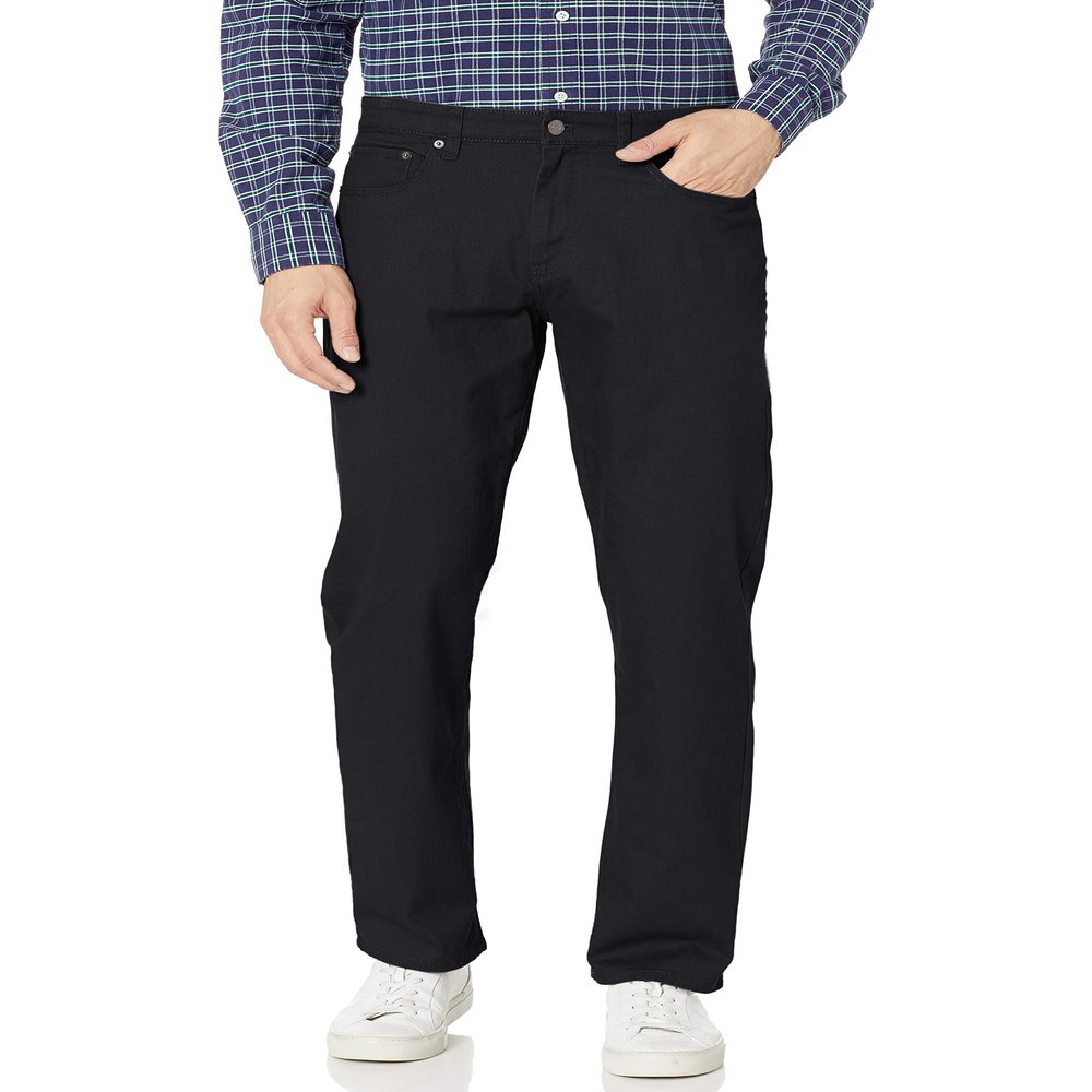 Amazon Essentials Men's Pants, Relaxed-Fit, 5-Pockets, Stretch Twill, Black, 34W x 28L