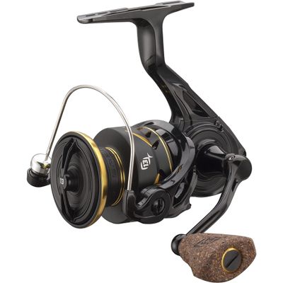 13 FISHING - Axum Spinning Reel - 6.2:1 Gear Ratio - 1.0 Size (Salt+Fresh) - AX-6.2-1.0,Black/Gold