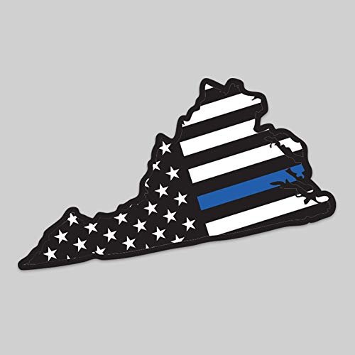 2-Pack Virginia State Outline American Flag Overlay Thin Blue Line Vinyl Decal Sticker | 5-Inches | Premium Quality Vinyl Decal | Laminated with UV Protective Laminate | PD2838