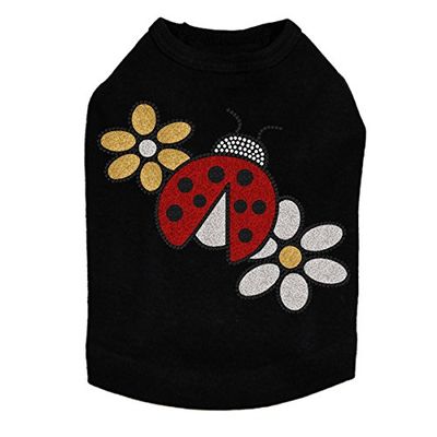 Glitter Ladybug & Daisies - Dog Tank, XL Black