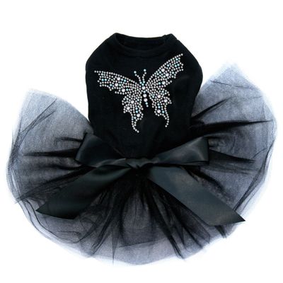 Dog in the Closet Blue Swarovski Butterfly - Bling Rhinestone Tutu Dress, 2XL Black