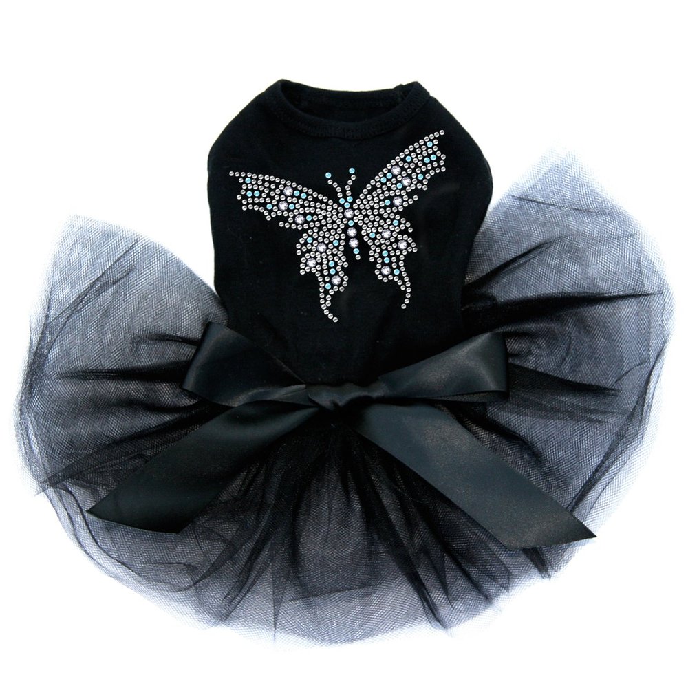 Dog in the Closet Blue Swarovski Butterfly - Bling Rhinestone Tutu Dress, 2XL Black