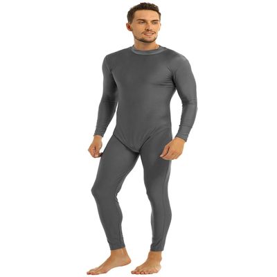 ACSUSS Mens Mock Neck Long Sleeve Skin-Tight Solid Color Workout Fitness Jumpsuit Unitard Bodysuit Grey Large