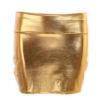ACSUSS Women's PVC Leather Shiny Metallic Short Mini Skirt Night Club Bodycon Tight Dress Gold One_Size
