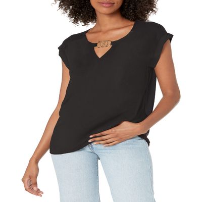 A. Byer Junior's Cuffed Cap Sleeve Top, Black, X-Large