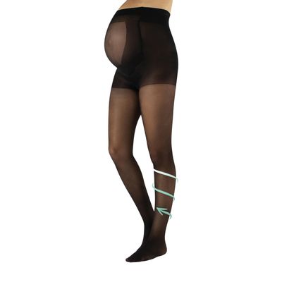 CALZITALY Maternity Pantyhose Stocking with Bellyband, Italian Hosiery, Pregnancy Tights 20 Denier (Small, Black)