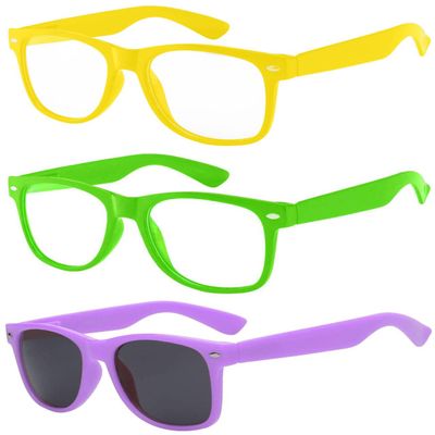 3 Pairs Kids Sunglasses Clear Lens Yellow Green, Smoke Polarized Lens Purple UVB protection