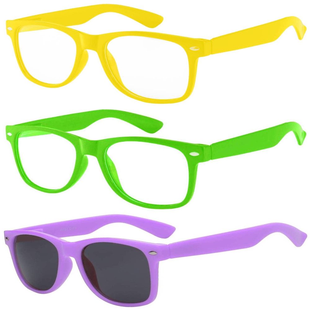 3 Pairs Kids Sunglasses Clear Lens Yellow Green, Smoke Polarized Lens Purple UVB protection