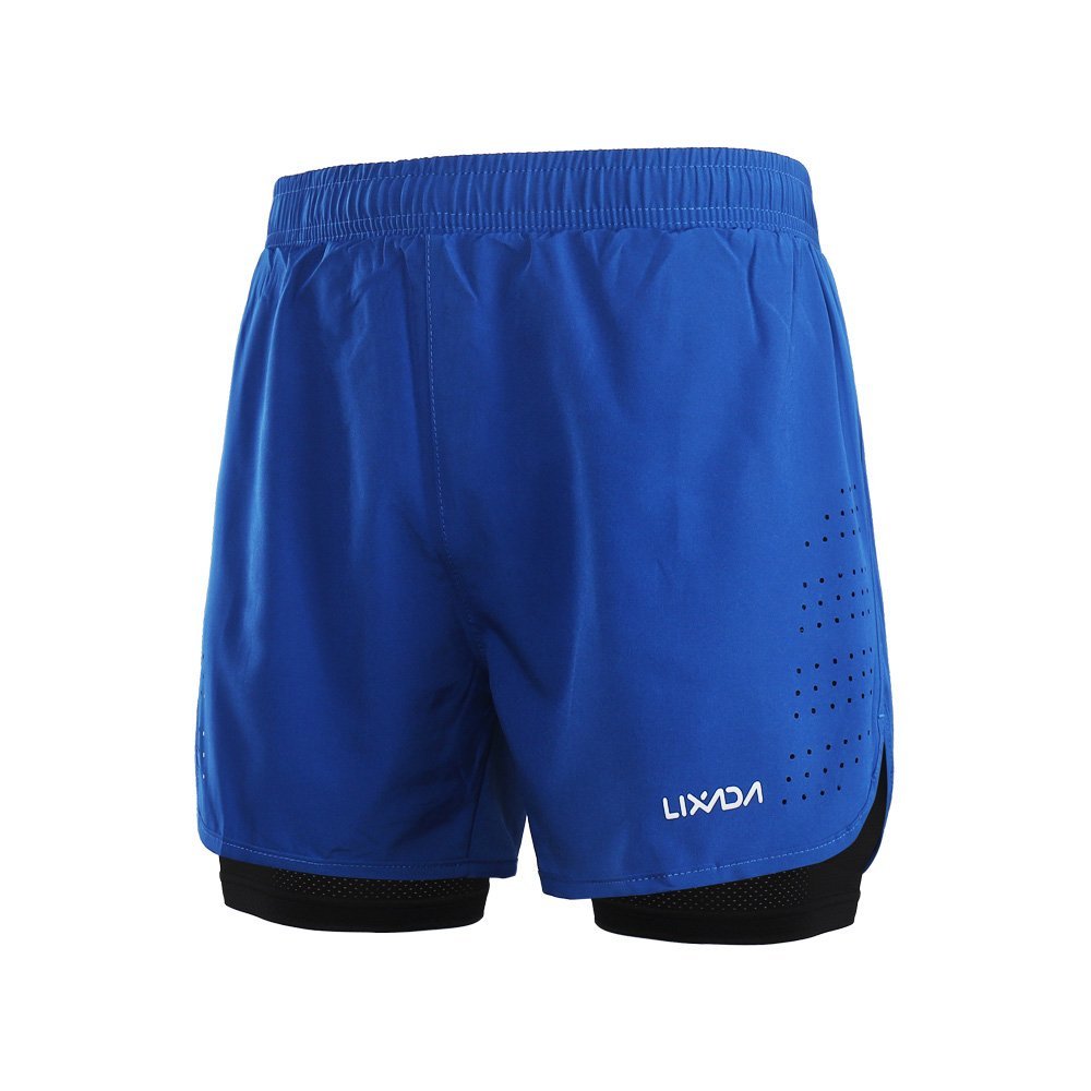 Lixada Men's 2-in-1 Running Shorts Quick Drying Breathable Active Training Jogging Cycling Longer Liner Reflective Elements
