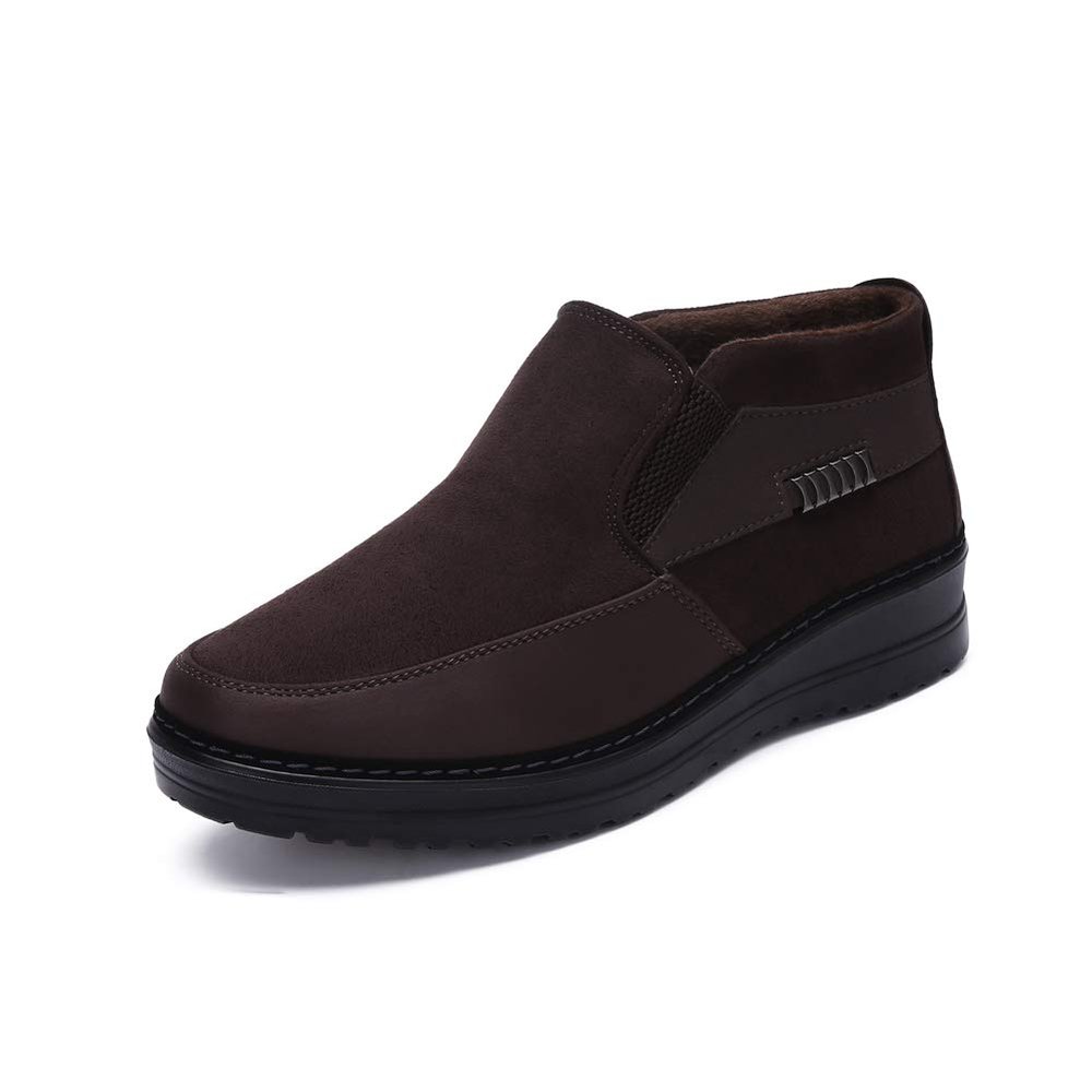 Men's Snow Boots Moccasins Slippers Plush Loafers Warm Lined Driving Indoor Outdoor Winter Non-Slip Elderly Walking Sneaker Shoes(13 M US,30 cm Heel to Toe Brown