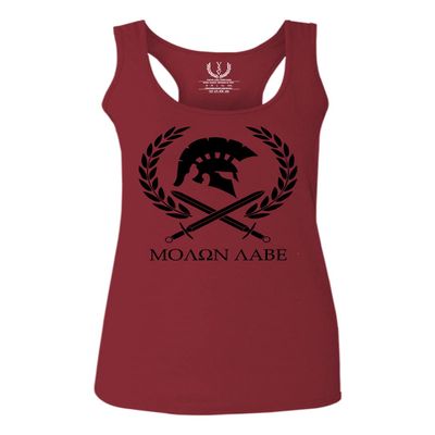 0143. Spartan Molon Labe Military Patriotic Greek Helment Graphic Women's Tank Top Racerback (Maroon, Small)