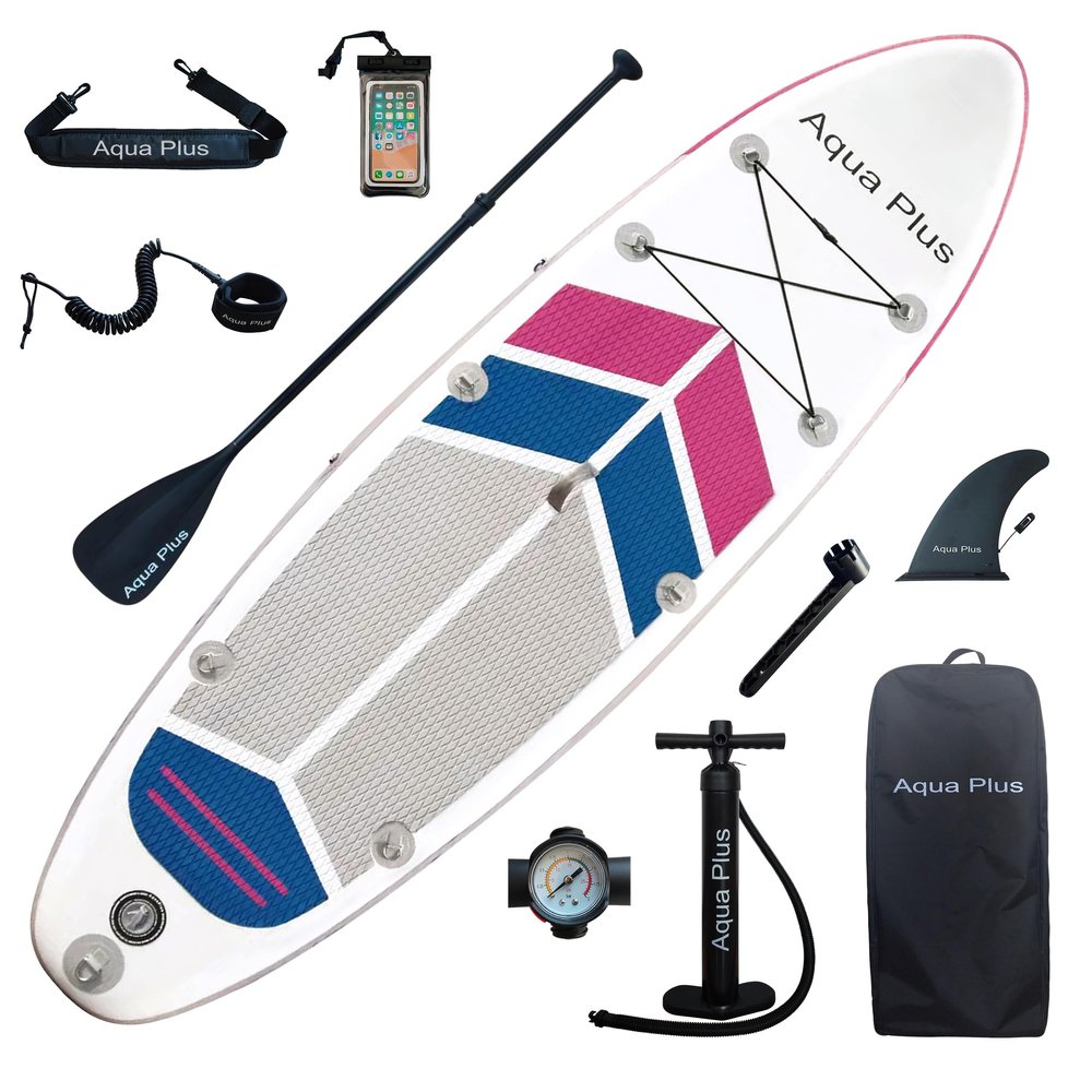 Aqua Plus 6inches Thick Inflatable SUP for All Skill Levels Stand Up Paddle Board,Paddle,Pump,ISUP Travel Backpack, Leash,Shoulder Strap,Youth,Adult Inflatable Paddle Board