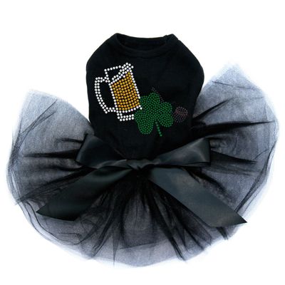 Dog in the Closet Beer Mug, Clover, & Pipe - Bling Rhinestone St Patrick Day Tutu Dress, 3XL Black
