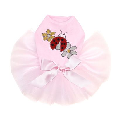 Dog in the Closet Glitter Ladybug & Daisies - Bling Rhinestone Tutu Dress, 4XL Pink