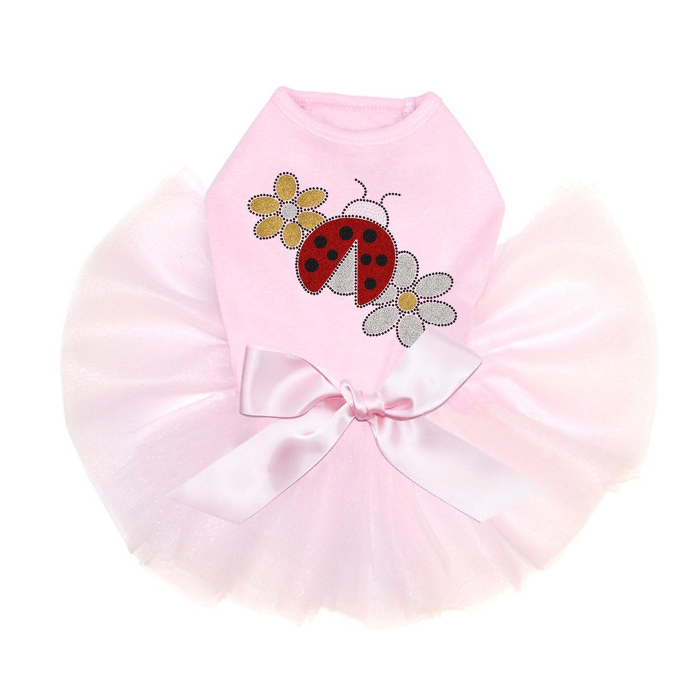 Dog in the Closet Glitter Ladybug & Daisies - Bling Rhinestone Tutu Dress, 4XL Pink