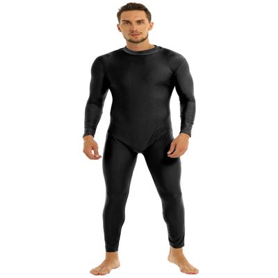 CHICTRY Adult Men One Piece Skin Tight Bodysuit Spandex Footless Jumpsuit Athletic Dance Leotard Black X-Large