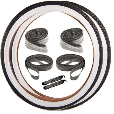 Beach Cruiser 241 Diamond Tread Street Leisure Wire Bead White Sidewall Whitewall 26 x 2.125 OEM Replacement Bike Tire Tube Rim Strip Lever Kit Bundle