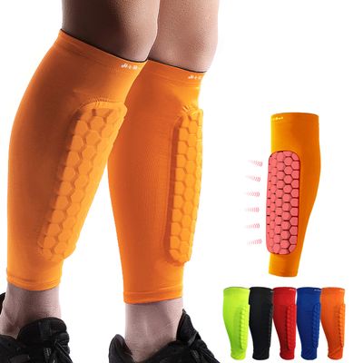 HiRui Soccer Shin Guards Shin Pads for Kids Youth Adult, Calf Compression Sleeve with Honeycomb Pads, Support for Shin Splint Baseball Boxing Kickboxing MTB, Lightweight(1PAIR)(Orange, L)