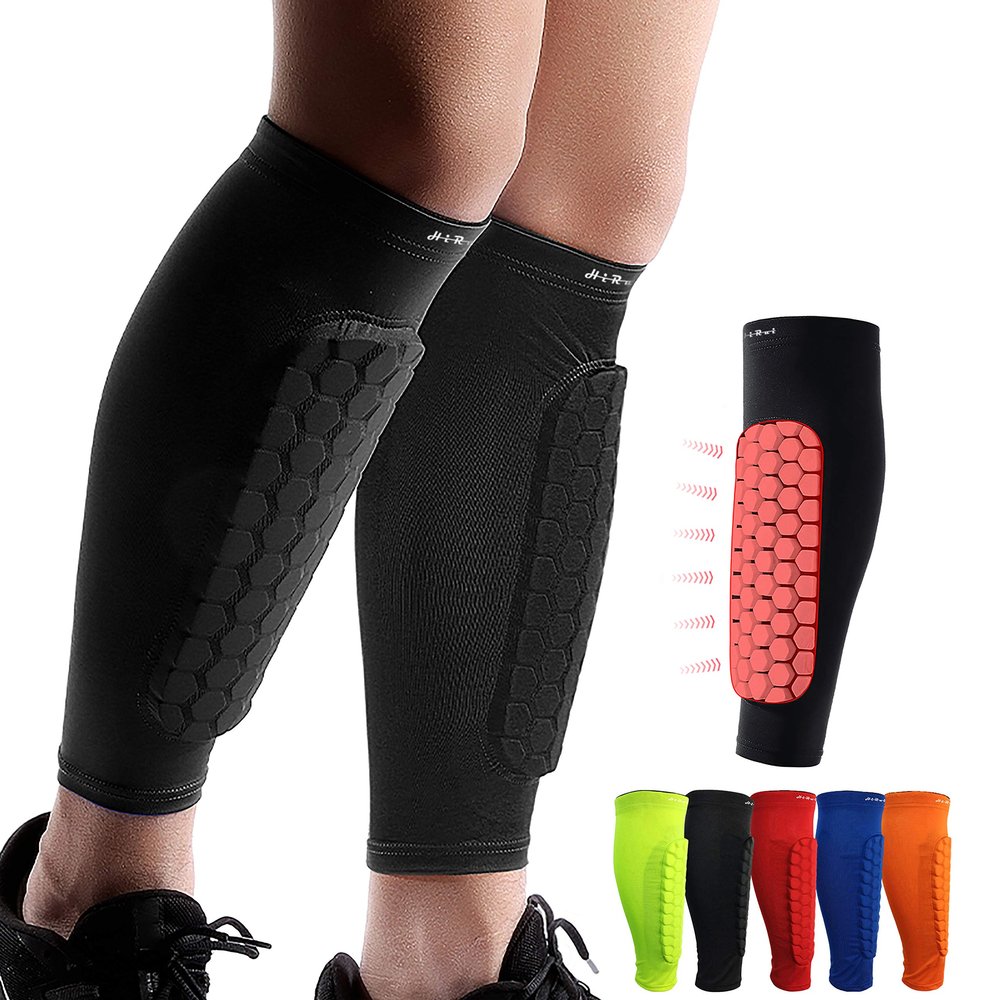 HiRui Soccer Shin Guards Shin Pads for Kids Youth Adult, Calf Compression Sleeve with Honeycomb Pads, Support for Shin Splint Baseball Boxing Kickboxing MTB, Lightweight(1PAIR)(Black, L)