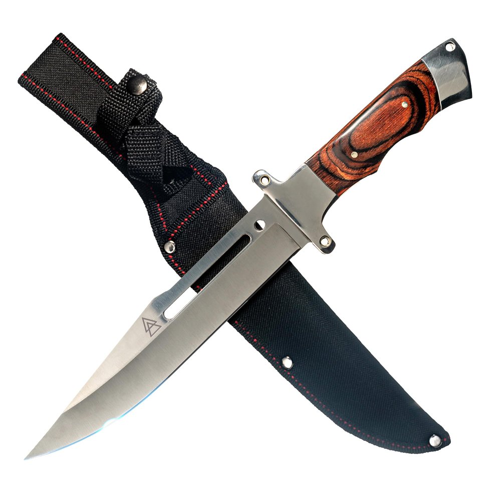 Bushcraft Knife Full Tang Hunting Knife with Holster, Fixed Blade Knife Full Tang Survival Knife with Sheath, 12 Inch Maple Wood Handle Tactical Knife