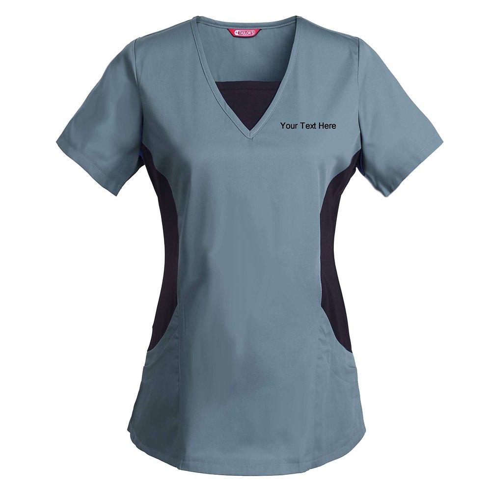 Personalized Customizable Embroidered Women's Scrub Top Steel Grey