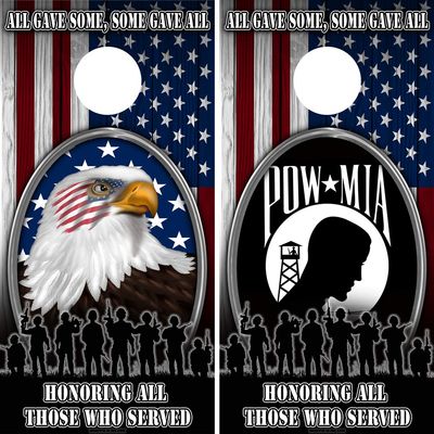 Speed Demon Hot Rod Shop Cornhole Wraps ~ American Eagle American Flag Colors with Veterans POW Corn Hole Board Laminated Decal Wraps (Set of 2)