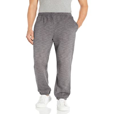 Amazon Essentials Sweatpants for Men, Grey Space Dye Fleece, Closed Bottom, Large (Available in Big and Tall)