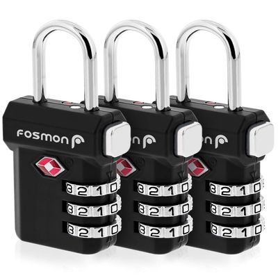 Fosmon TSA Approved Luggage Locks, 3 Digit Combination, 3 Pack Black