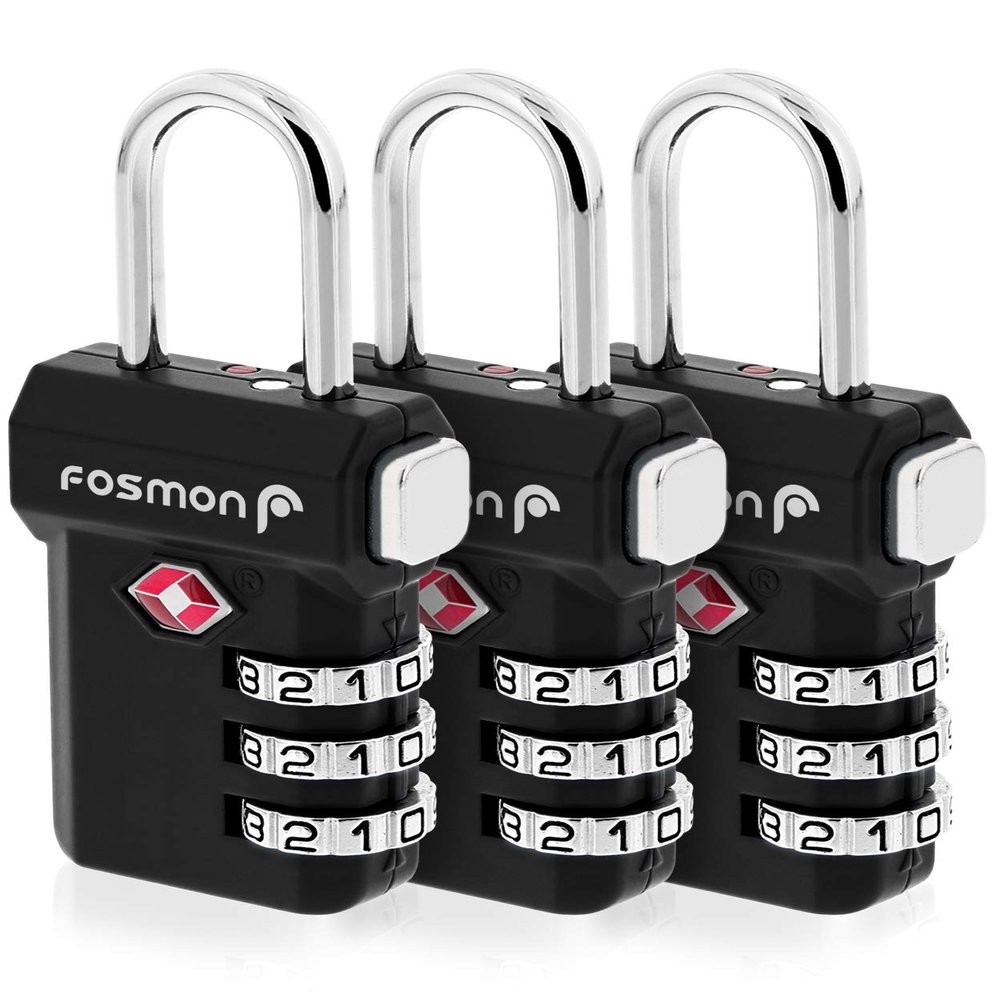 Fosmon TSA Approved Luggage Locks, 3 Digit Combination, 3 Pack Black