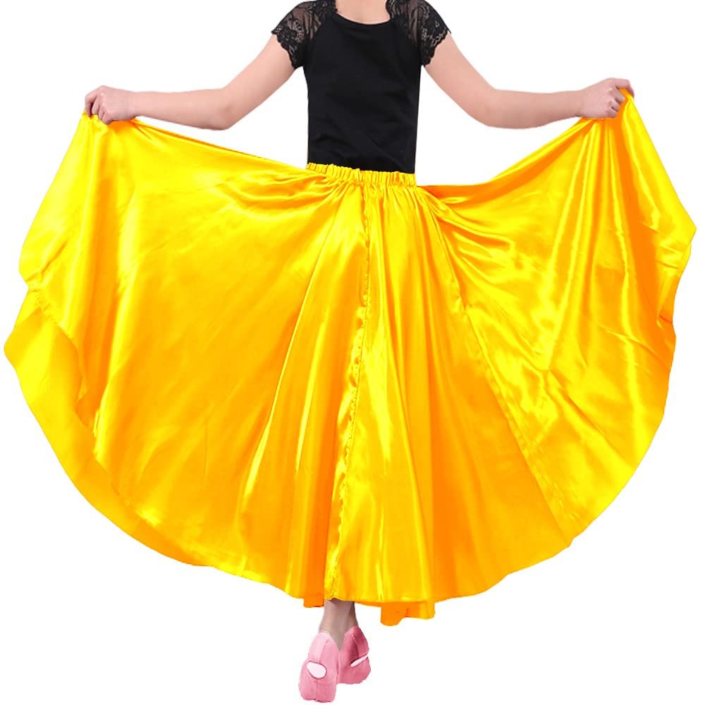 Backgarden 20" Yellow Girls Stretched Shiny Satin Flowy Long Dance Skirt Dancewear