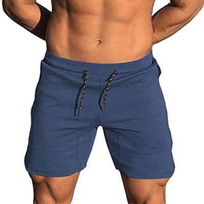 EVERWORTH Men's Solid Gym Workout Shorts Bodybuilding Running Fitted Training Jogging Short Pants with Zipper Pocke Navy L Tag XXL