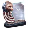 SHOP AWARDS AND GIFTS Customizable 7 Inch Height Antique Bronze Eagle Head on American Flag Base with Glass Insert, Includes Personalization view 2
