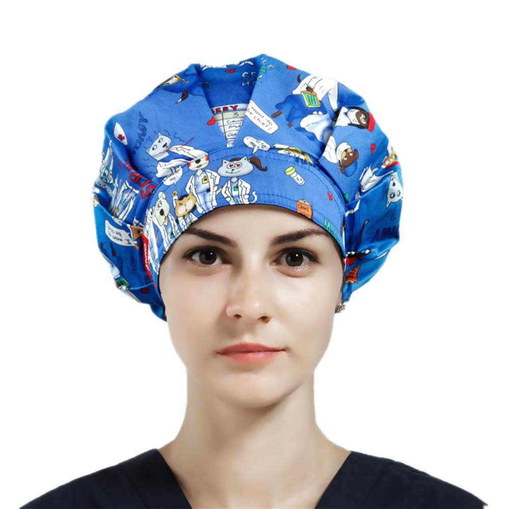 1pc Women's Bouffant Scrub Cap for Long Hair Ladies, Animal Doctors, Free size
