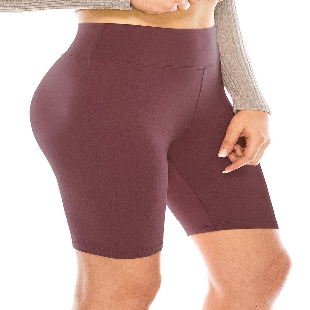 ALWAYS Women's High Waist Biker Shorts - Buttery Soft Workout Running Yoga Pants Maroon One Size