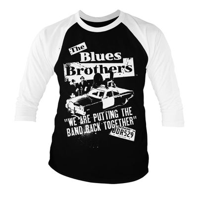 Blues Brothers Officially Licensed Band Back Together Baseball 3/4 Sleeve T-Shirt (Black-White), Medium