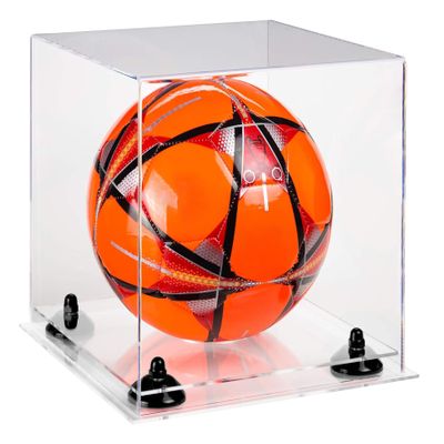 Better Display Cases Acrylic Display Case for Collectibles, Full Size Soccer Ball Display Case, Black Risers & Clear Base, Handcrafted Showcase Box.DIM;9.75" L x 9.75" W x 9.75" H. (A027-BR)