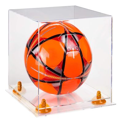 Better Display Cases Acrylic Display Case for Collectibles, Full Size Soccer Ball Display Case, Orange Risers & Clear Base, Handcrafted Showcase Box.DIM;9.75" L x 9.75" W x 9.75" H.(A027-OR)