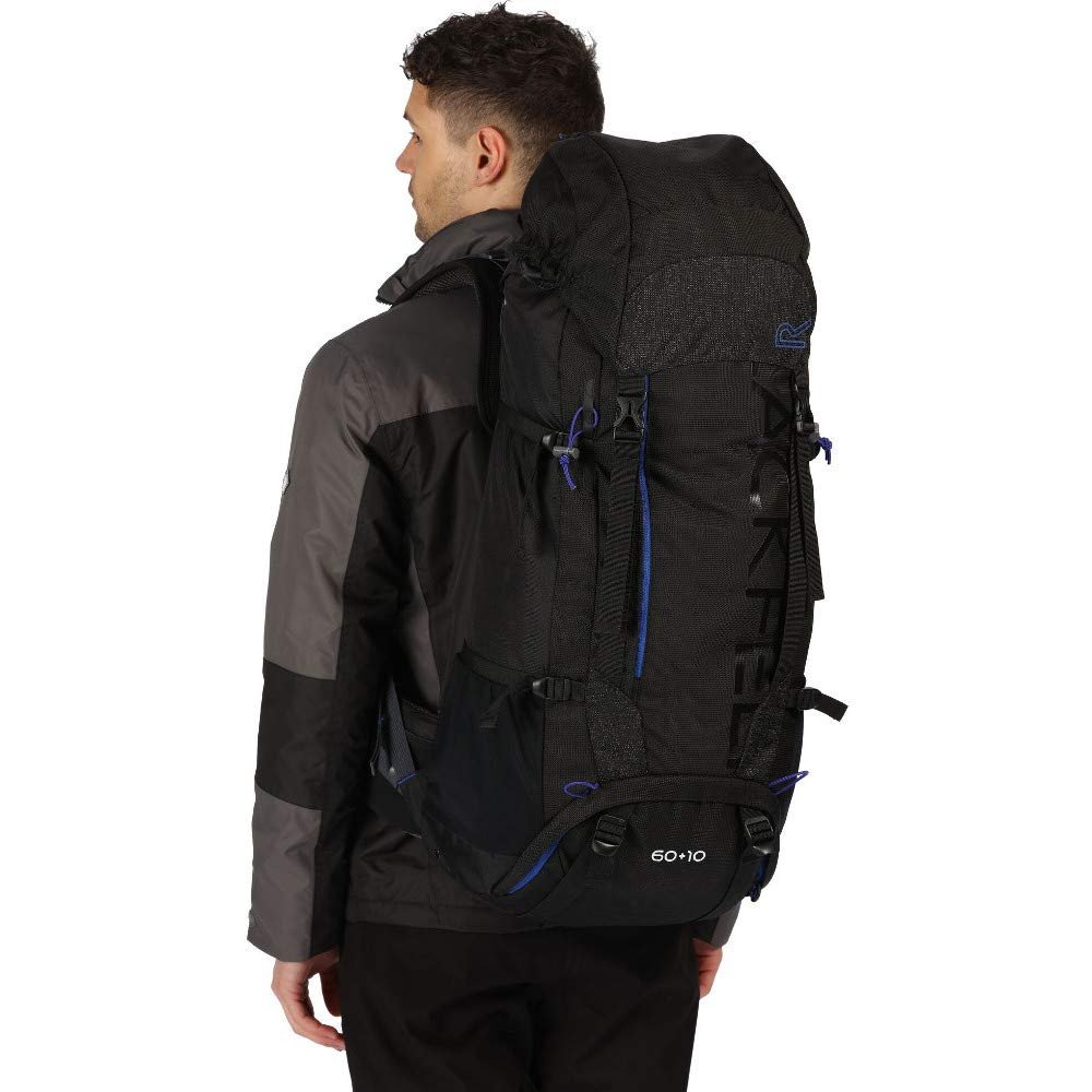 Regatta Blackfell 3 Expandable Reflective Hardwearing Travel Hiking, Black/Surfspray, 60 + 10 Litre
