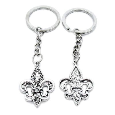 1 PCS Antique Silver Keyrings Keychains Key Ring Chains Tags Clasps AA461 Fleur De Lis Iris Lily