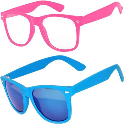 2 Pack Kids Sunglasses Clear Lens Pink Baby Matte Mirror Lens Blue Light