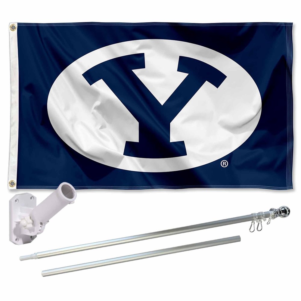Brigham Young Cougars Flag with Pole and Bracket Complete Set