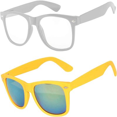 2 Pack Kids Sunglasses Clear Lens White Matte Mirror Lens Yellow
