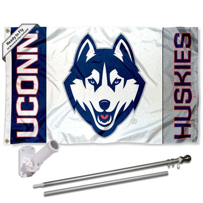 Connecticut Huskies White Flag with Pole and Bracket Kit