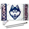 Connecticut Huskies White Flag with Pole and Bracket Kit view 1
