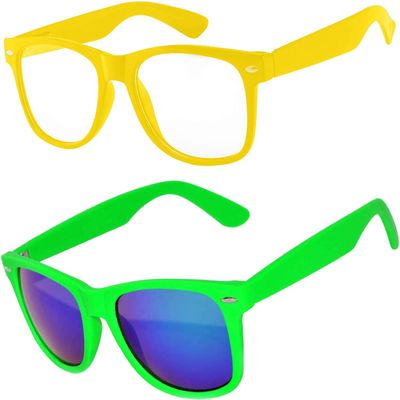 2 Pack Kids Glasses Clear Lens Yellow Matte Mirror Lens Green