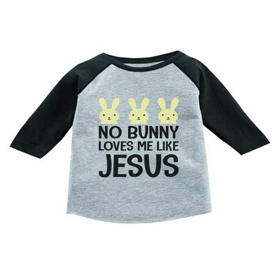 Tstars No Bunny Loves Me Like Jesus Funny Easter Raglan 3/4 Sleeve T-Shirt for Toddler & Kids 4T Dark Gray