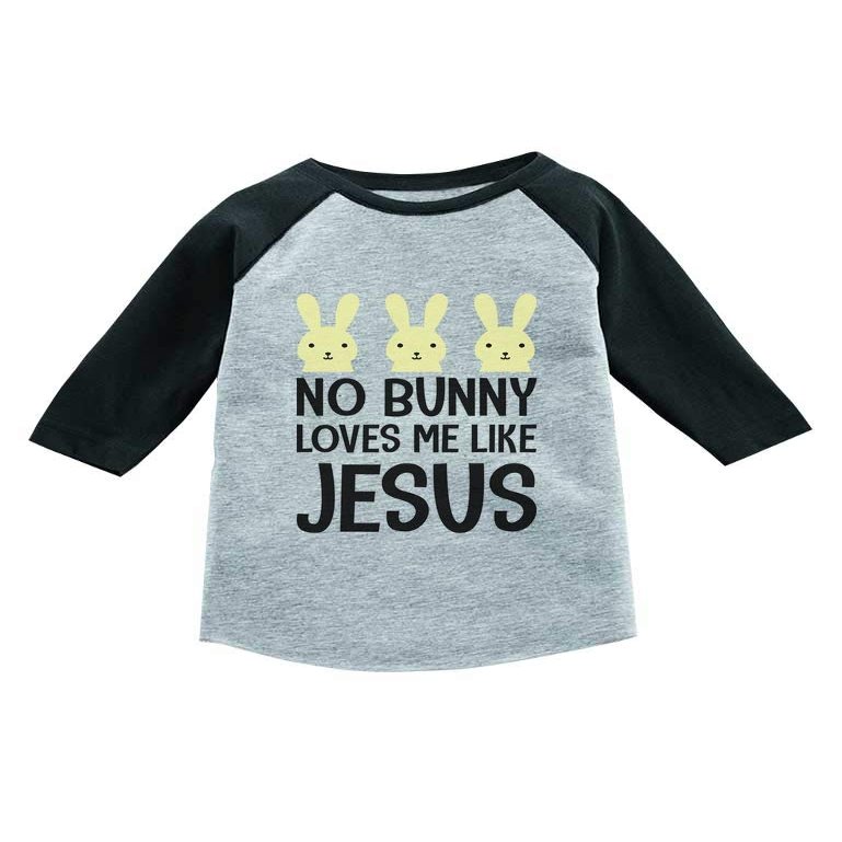 Tstars No Bunny Loves Me Like Jesus Funny Easter Raglan 3/4 Sleeve T-Shirt for Toddler & Kids 4T Dark Gray