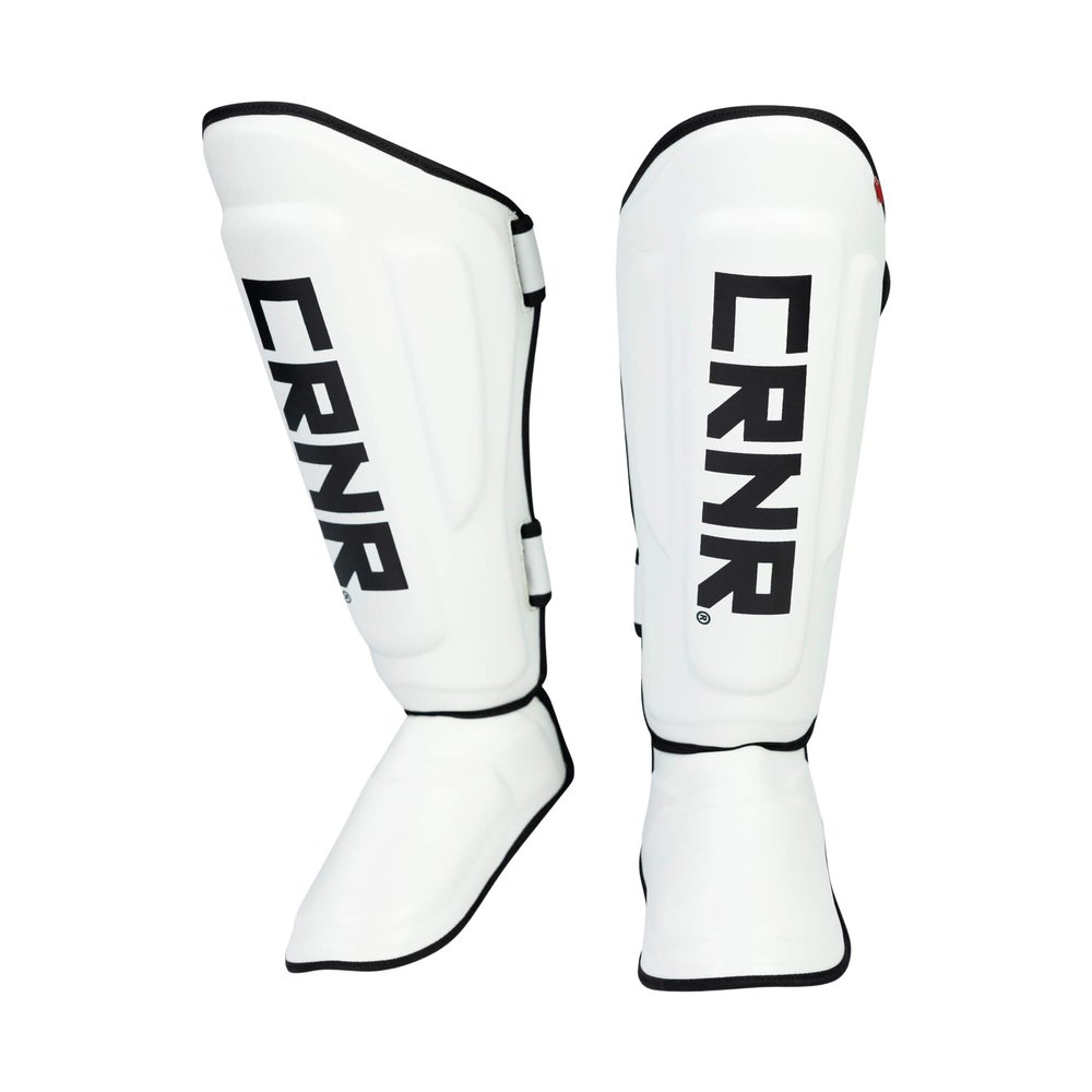 Combat Corner Supreme Synthetic Leather Muay Thai Shin Guards | Full Leg Protector Pads and Fighting Training Protective Gear for MMA, Kickboxing, BJJ, Karate, Martial Arts