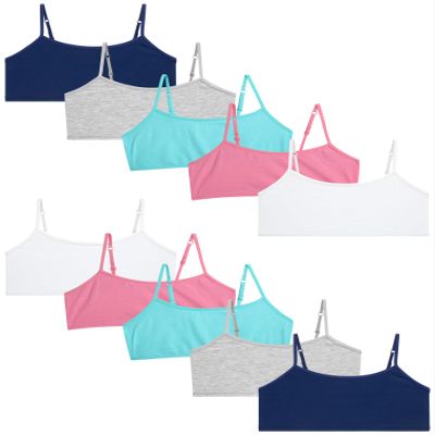 Rene Rofe Girls Training Bras - 10 Pack Soft Stretch Cotton Bra, Cami Style Girls Underwear with Adjustable Straps (7-14), Size 10-12, Asst #5